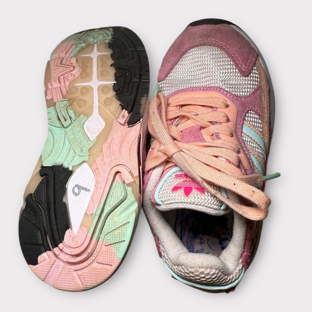 Adidas Kids Toddler Sneakers Pink Mint Peach Lace Up Shoes‎ Size 11K US - Picture 2 of 6